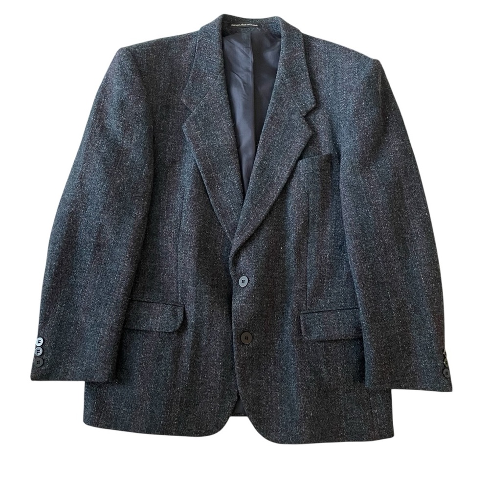 Vintage Harris Tweed Blazer Mens Size 42S Blue Grey Classic Fit Sport Jacket